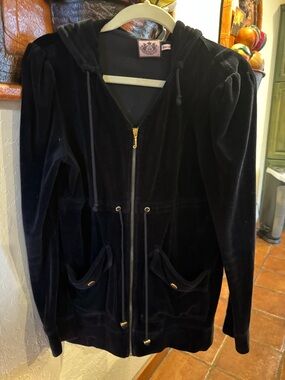 Juicy Couture Black Velour Hoodie with Pink Label